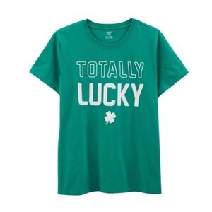 Totally Lucky St. Patrick's Day Green Shamrock Adult T-Shirt by Carter's Size Sm